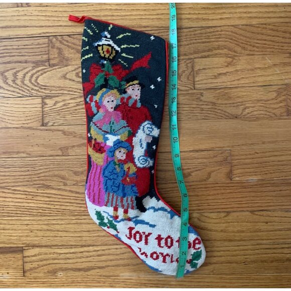 VTG Joy To The World Carolers Wool Needlepoint Christmas Stocking By C.B.K. LTD - Picture 7 of 7